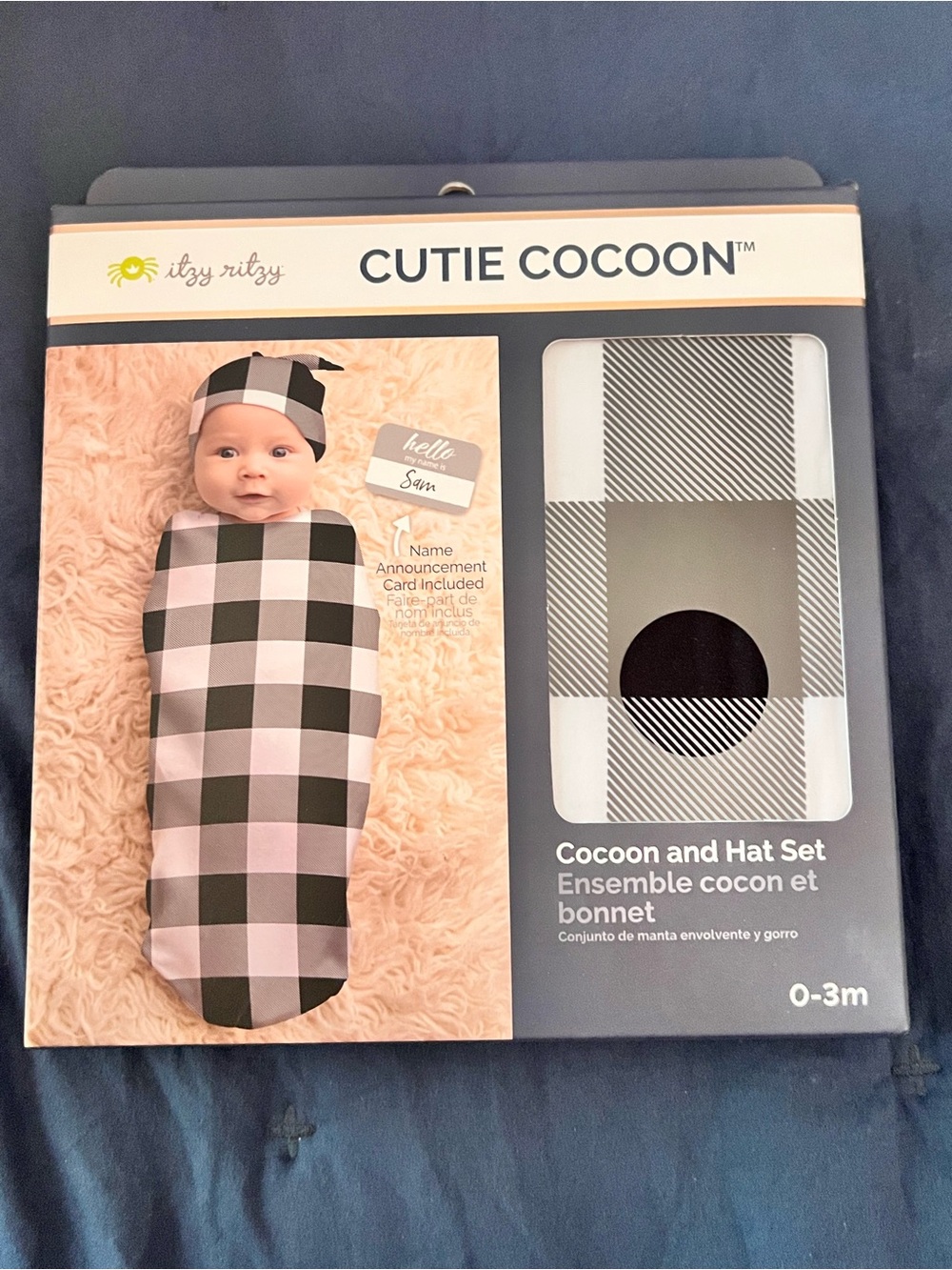 Itzy Ritzy Cutie Cocoon Swaddle Hat Set 0-3M Black White Gingham NIP